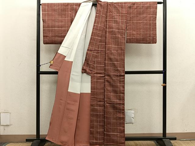 平和屋着物■上質な紬 格子柄 正絹 逸品 BAAY1264mz