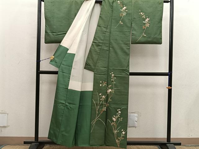 平和屋着物●訪問着 友禅 紬地 枝花文 正絹 逸品 BAAY1268mz