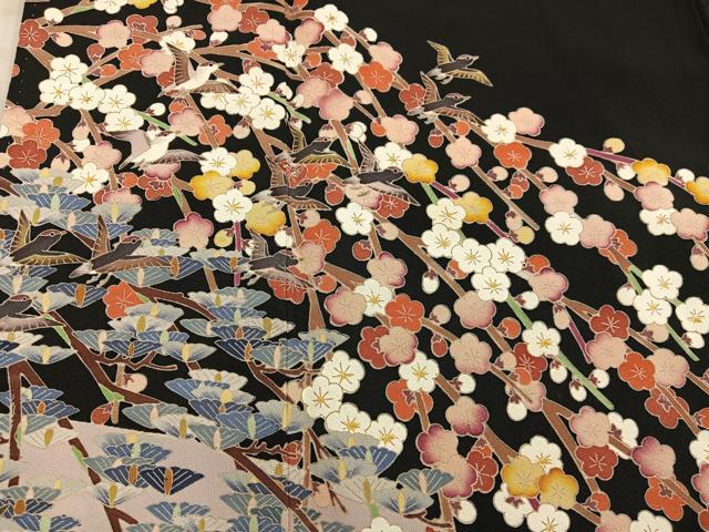 平和屋着物■豪華黒留袖 友禅 作家物 花鳥文 正絹 逸品 BAAY1274mz