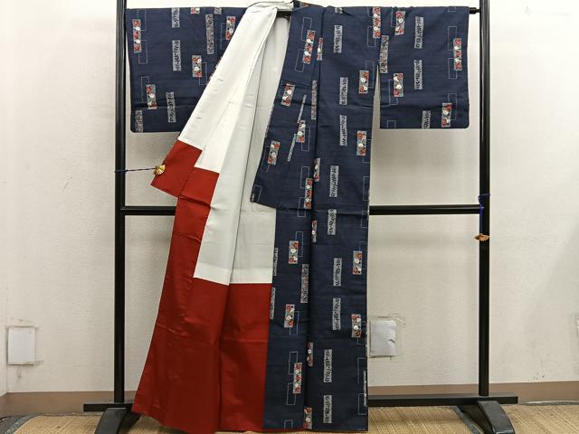 平和屋着物■上質な紬 短冊花文 正絹 逸品 BAAY1285mz