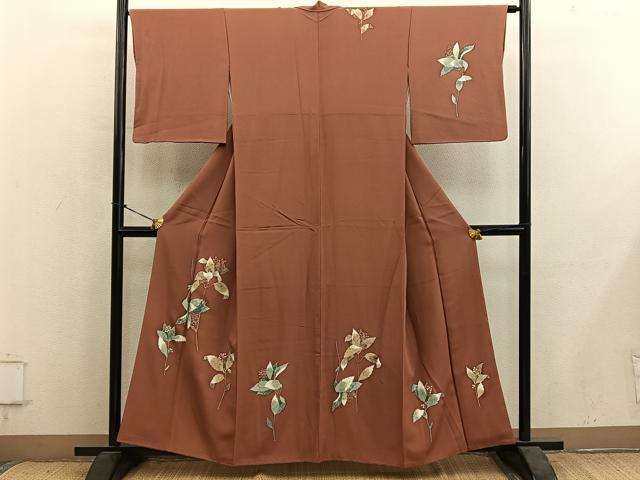 平和屋着物■訪問着 枝葉文 ろうけつ染め 正絹 逸品 BAAY1296mz