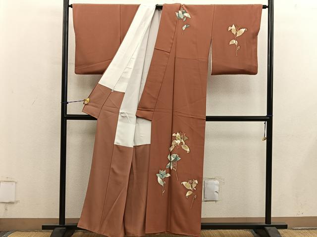 平和屋着物■訪問着 枝葉文 ろうけつ染め 正絹 逸品 BAAY1296mz