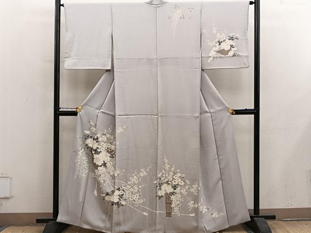 平和屋着物■訪問着 友禅 草花文 正絹 逸品 BAAY1306mz