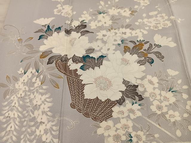 平和屋着物■訪問着 友禅 草花文 正絹 逸品 BAAY1306mz