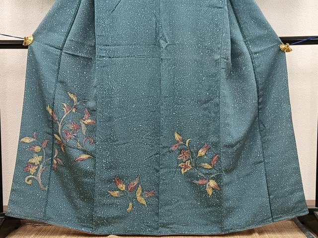 平和屋着物■訪問着 草花文 お召縮緬 正絹 逸品 BAAY1320mz