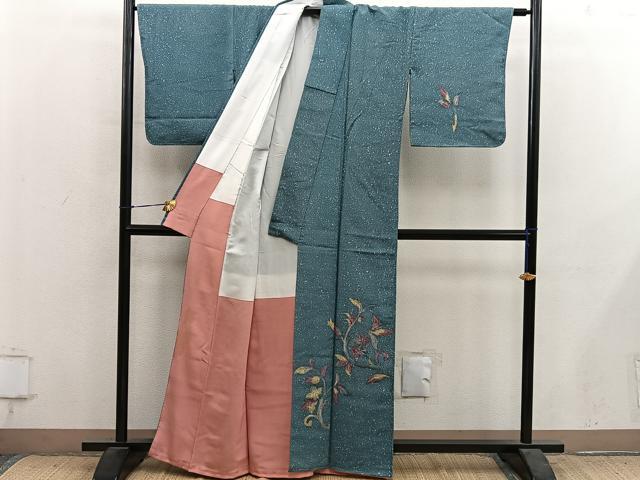平和屋着物■訪問着 草花文 お召縮緬 正絹 逸品 BAAY1320mz