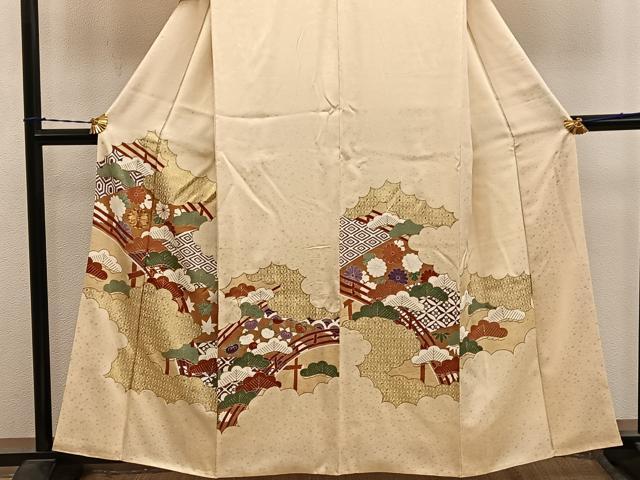 平和屋着物■訪問着 駒刺繍 渡り橋亀甲花文 金彩 正絹 逸品 BAAY1321mz