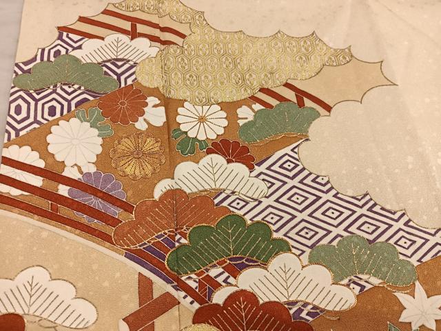 平和屋着物■訪問着 駒刺繍 渡り橋亀甲花文 金彩 正絹 逸品 BAAY1321mz