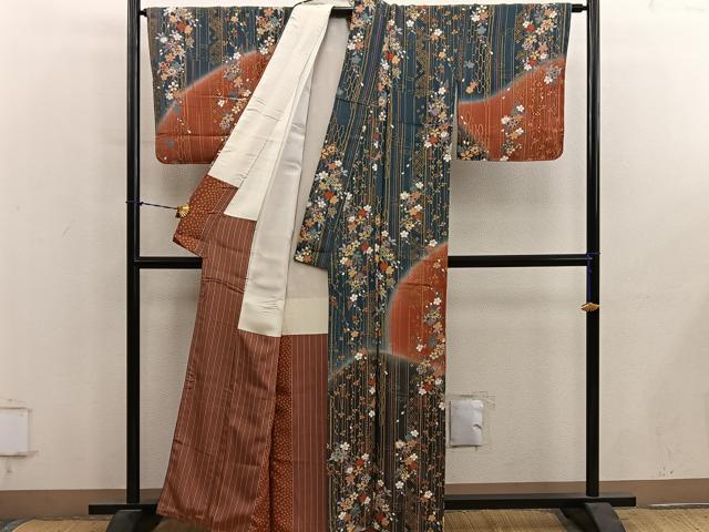 平和屋着物●訪問着 舞桜文 暈し染め 金彩 鬼しぼ縮緬 正絹 逸品 未使用 BAAY1343mz
