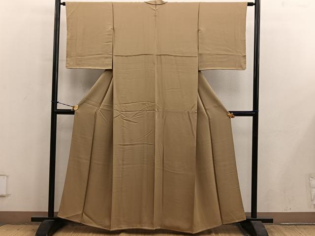 平和屋着物●上質な色無地 玉蜀黍色 市松地紋 正絹 逸品 BAAY1347mz