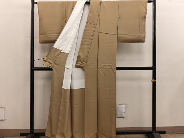 平和屋着物●上質な色無地 玉蜀黍色 市松地紋 正絹 逸品 BAAY1347mz