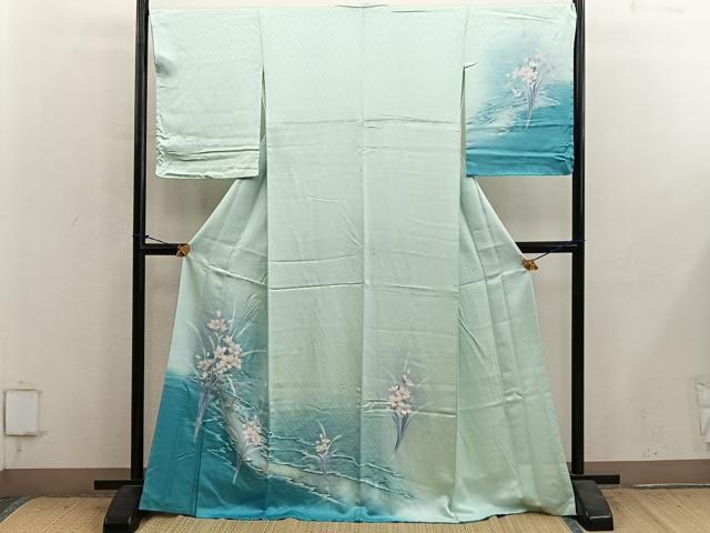 平和屋着物■訪問着 刺繍 流水花文 暈し染め 銀彩 やまと誂製 正絹 逸品 BAAY1353mz