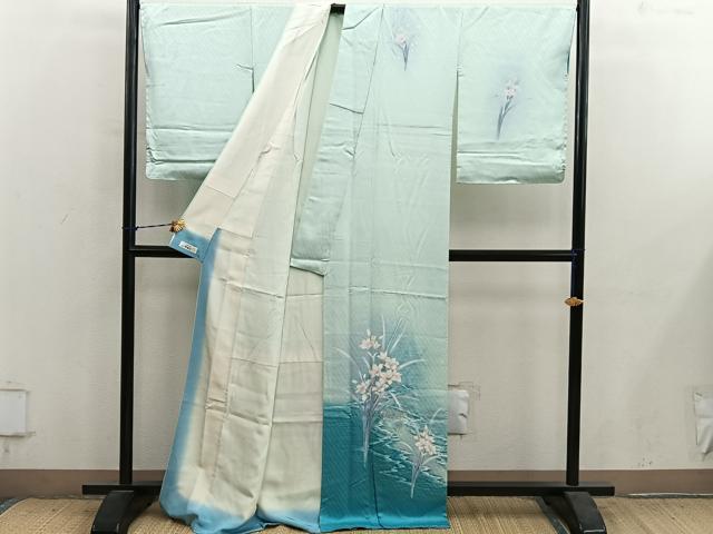 平和屋着物■訪問着 刺繍 流水花文 暈し染め 銀彩 やまと誂製 正絹 逸品 BAAY1353mz