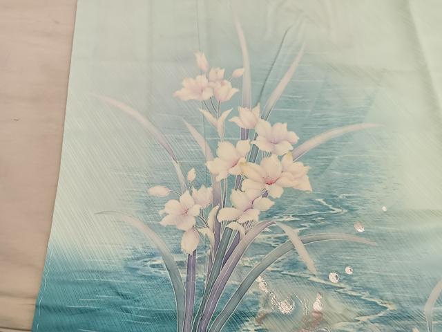 平和屋着物■訪問着 刺繍 流水花文 暈し染め 銀彩 やまと誂製 正絹 逸品 BAAY1353mz