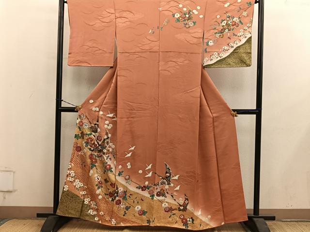 平和屋着物■訪問着 飛鶴花鳥文 暈し染め 金彩 正絹 逸品 BAAY1354mz