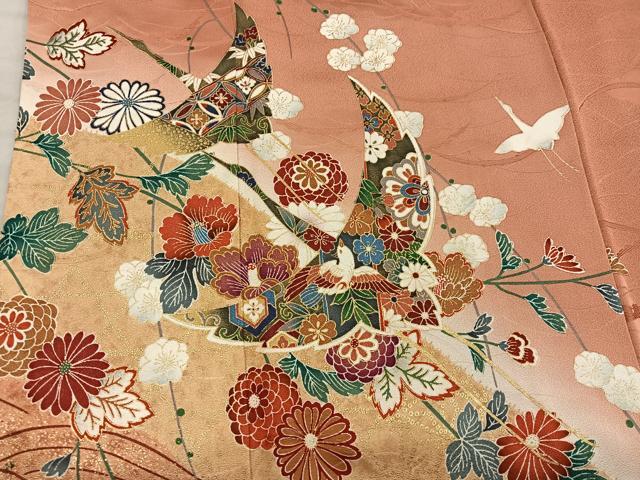 平和屋着物■訪問着 飛鶴花鳥文 暈し染め 金彩 正絹 逸品 BAAY1354mz