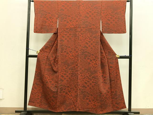 平和屋着物■上質な小紋 型染め 花唐草文 鬼しぼ縮緬 正絹 逸品 BAAY1363mz