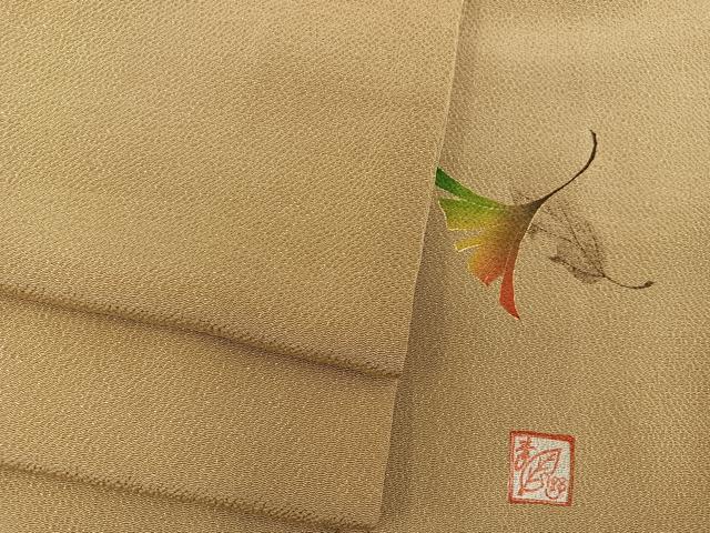 平和屋着物●上質な色無地 作家物 卵色 鬼しぼ縮緬 正絹 逸品 BAAY1372mz