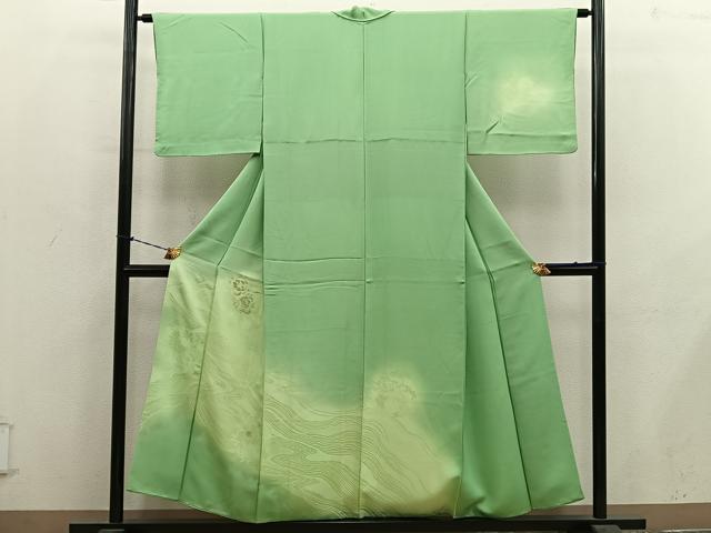 平和屋着物■訪問着 刺繍 流水花文 暈し染め 正絹 逸品 BAAY1379mz