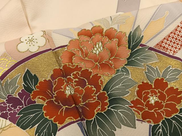 平和屋着物■訪問着 片輪車牡丹花文 金彩 正絹 逸品 BAAY1391mz