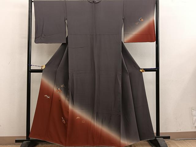 平和屋着物●訪問着 総刺繍 梅花文 暈し染め 金糸 正絹 逸品 BAAY1401mz