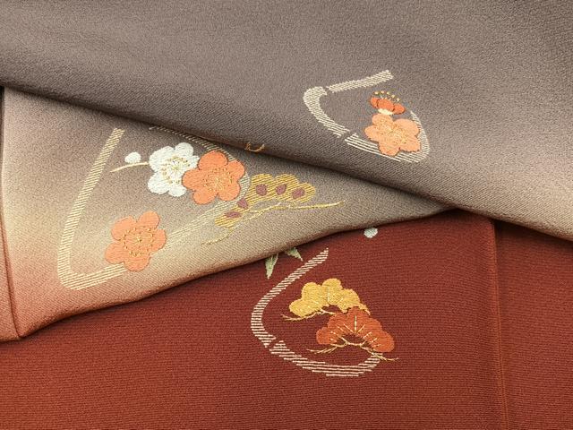 平和屋着物●訪問着 総刺繍 梅花文 暈し染め 金糸 正絹 逸品 BAAY1401mz