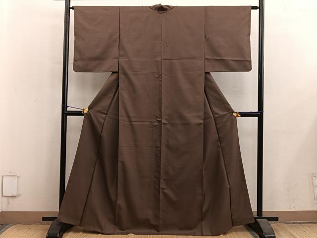 平和屋着物●上質な紬 黒茶色 正絹 逸品 BAAY1407mz