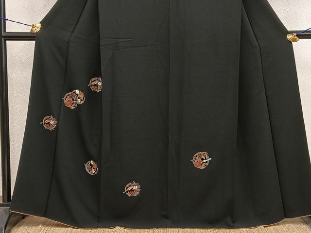 平和屋着物●訪問着 総刺繍 横笛花丸文 黒地 正絹 逸品 BAAY1413mz