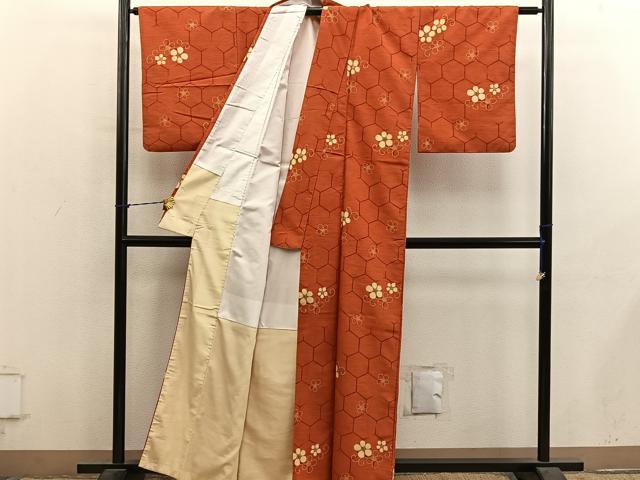 平和屋着物■上質な小紋 紬地 亀甲花文 正絹 逸品 BAAY1416mz