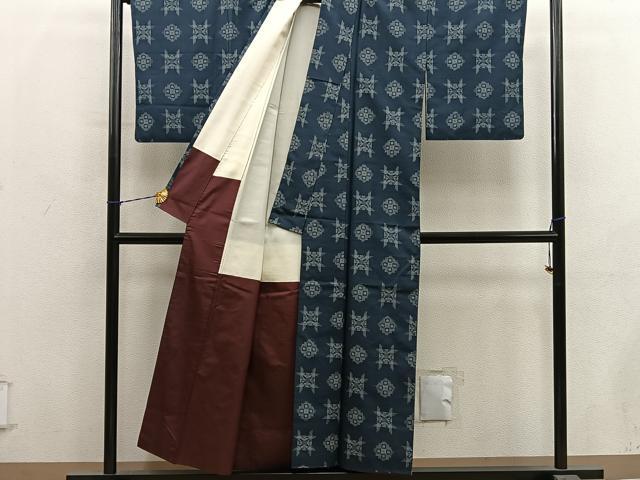 平和屋着物■上質な紬 幾何学文様 正絹 逸品 BAAY1431mz