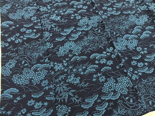 平和屋着物●上質な小紋 藍 型染め 菊花文 正絹 逸品 BAAY1434mz