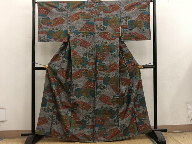 平和屋着物■上質な紬 亀甲花文 正絹 逸品 BAAY1436mz