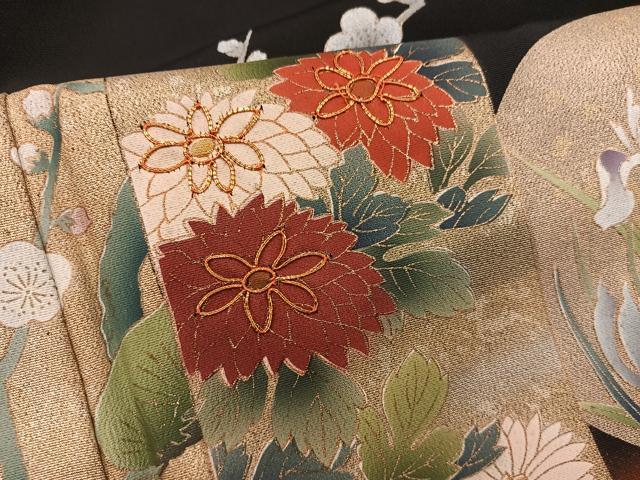 平和屋着物■豪華黒留袖 駒刺繍 短冊菊花文 暈し染め 金彩 正絹 逸品 BAAY1475mz