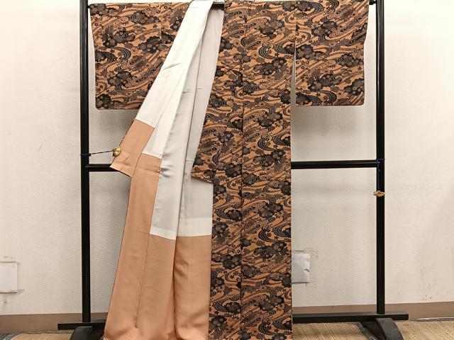 平和屋着物●上質な小紋 型染め 流水花文 正絹 逸品 未使用 BAAY1480mz