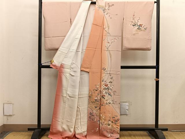 平和屋着物●訪問着 枝花文 暈し染め 金彩 正絹 逸品 BAAY1484mz