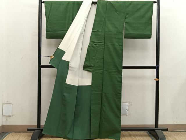 平和屋着物■上質な紬 千歳緑色 正絹 逸品 BAAY1487mz