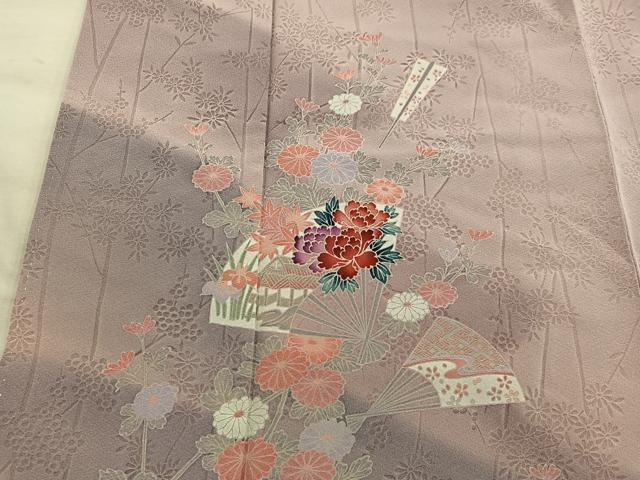 平和屋着物■訪問着 扇面牡丹花文 暈し染め 正絹 逸品 未使用 BAAY1490mz