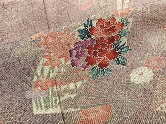 平和屋着物■訪問着 扇面牡丹花文 暈し染め 正絹 逸品 未使用 BAAY1490mz