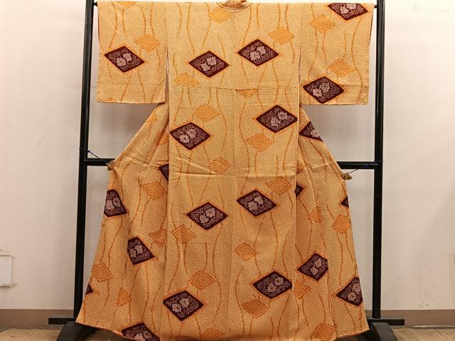 平和屋着物■上質な小紋 総絞り 菱花文 正絹 逸品 BAAY1498mz