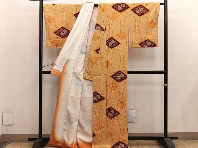 平和屋着物■上質な小紋 総絞り 菱花文 正絹 逸品 BAAY1498mz