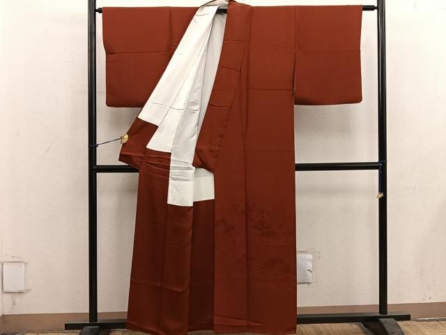 平和屋着物■豪華色留袖 風景花地紋 赤錆色 正絹 逸品 BAAY1591mz