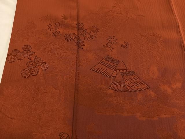 平和屋着物■豪華色留袖 風景花地紋 赤錆色 正絹 逸品 BAAY1591mz