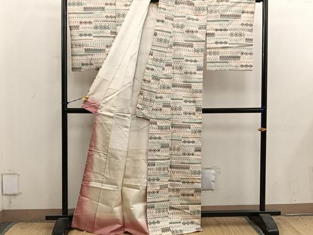 平和屋着物■上質な紬 幾何学文様 正絹 逸品 BAAY1611mz