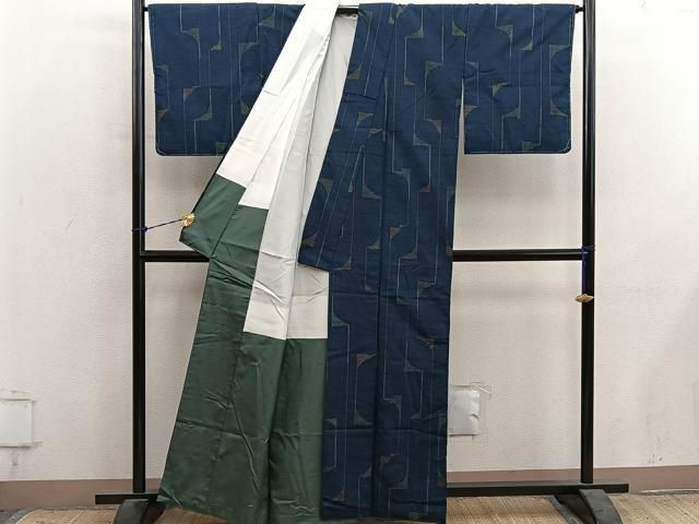 平和屋着物■上質な紬 幾何学文様 正絹 逸品 BAAY1612mz