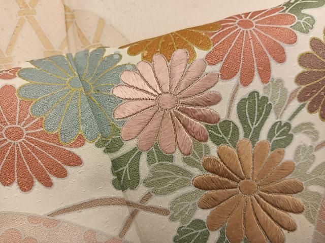 平和屋着物■訪問着 刺繍 青海波菊花文 正絹 逸品 BAAY1615mz