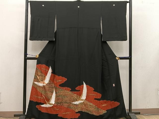 平和屋着物■豪華黒留袖 作家物 駒刺繍 飛鶴文 金彩 正絹 逸品 BAAY1713mz