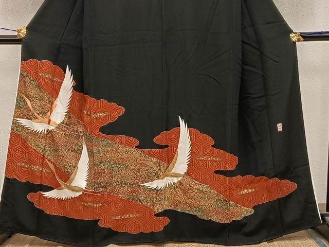 平和屋着物■豪華黒留袖 作家物 駒刺繍 飛鶴文 金彩 正絹 逸品 BAAY1713mz