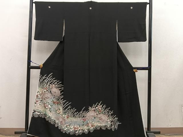 平和屋着物■豪華黒留袖 刺繍 花鳥文 金彩 正絹 逸品 BAAY1786mz
