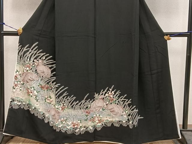 平和屋着物■豪華黒留袖 刺繍 花鳥文 金彩 正絹 逸品 BAAY1786mz
