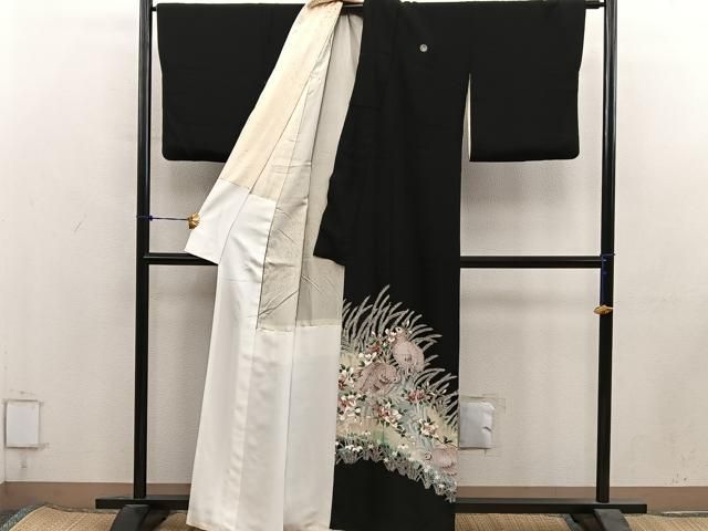 平和屋着物■豪華黒留袖 刺繍 花鳥文 金彩 正絹 逸品 BAAY1786mz